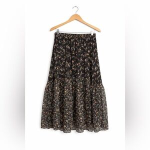 Ralph Lauren Black Floral Tiered Maxi Skirt with Multicolor Print